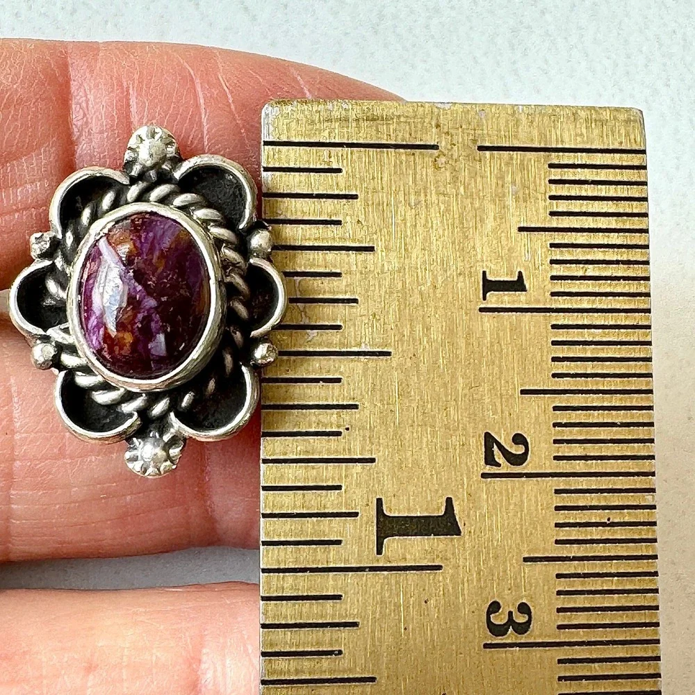 Navajo Flower Ring Purple Spiny Oyster Sz 8 Sterling Silver Native Signed Morgan